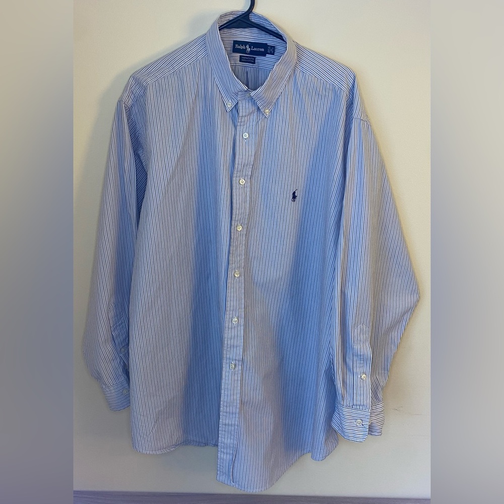 Polo Ralph Lauren Blue&Black Stripes Mens Dress Shirt Yarmouth 18 34/35